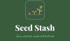 Het logo van Seed Stash met groene en zwarte elementen op een witte achtergrond