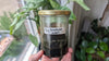 Potje met zelfgemaakte brandnetel fermented plant juice tot de helft gevuld